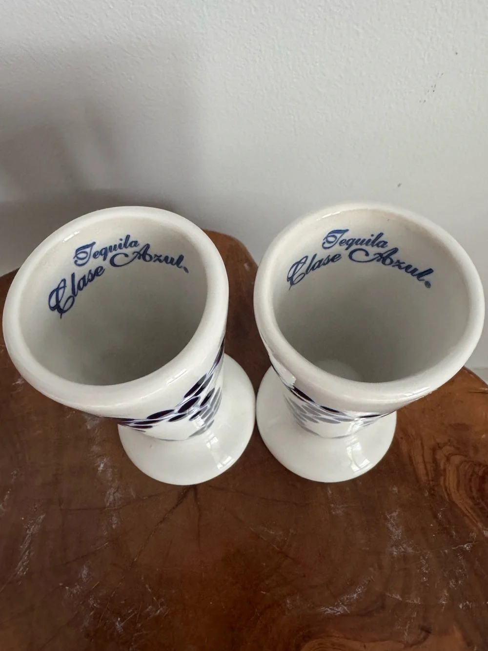 Clase Azul Set of 2 White & Blue Hand Painted Ceramic Snifter Shot Glasses